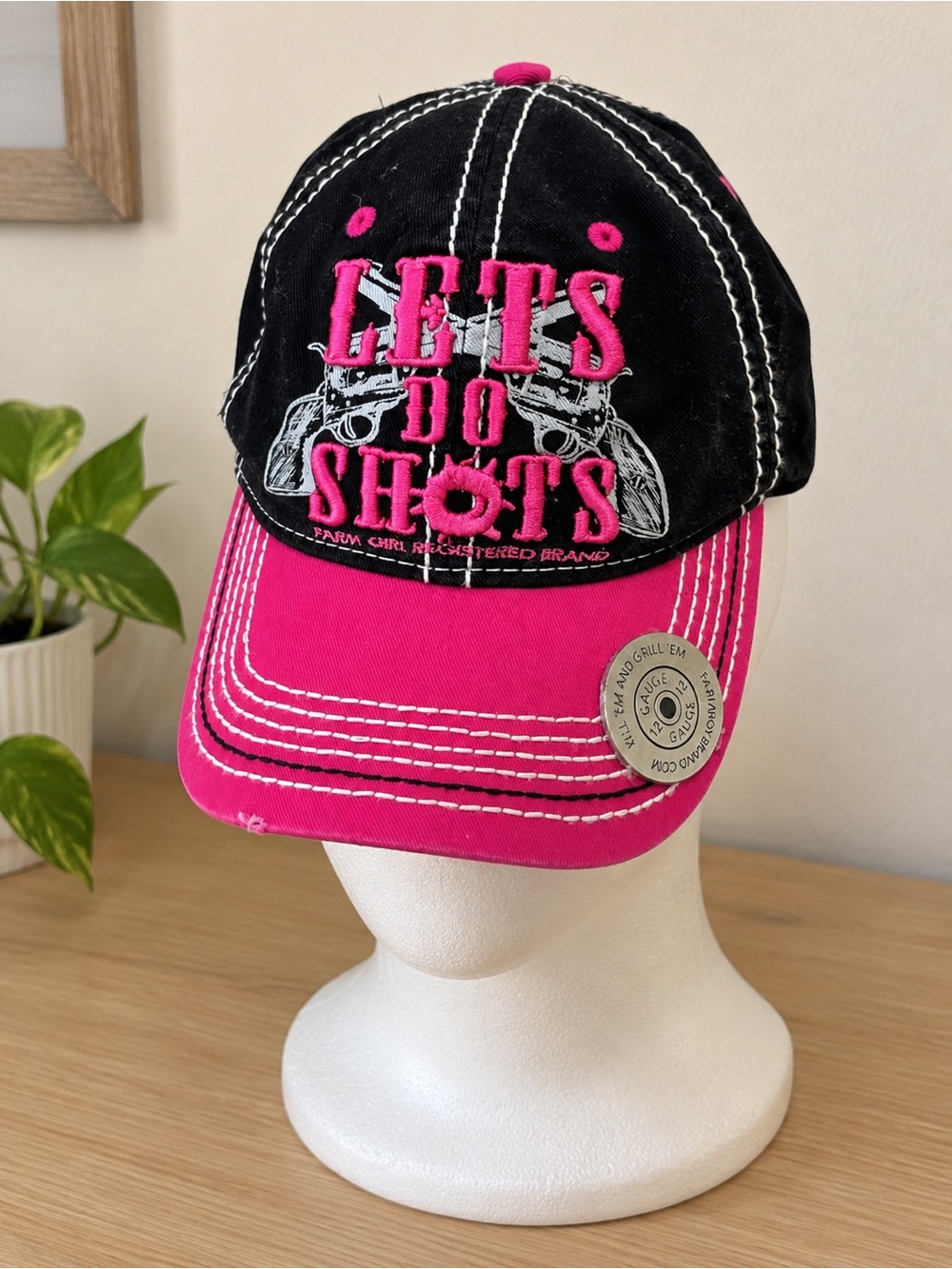 Kids Pink & Black 'Let's Do Shots' Embroidered Baseball Cap